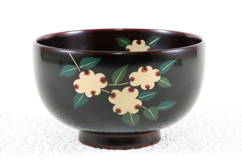 汁椀 切立 溜塗 蒔絵 花水木 のサイド
